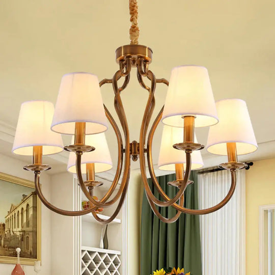 6/8 Heads Metal Pendant Chandelier Traditional Brass Swooping Arm Guest Room Lighting Fixture With