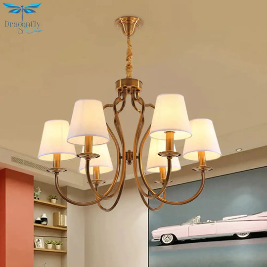6/8 Heads Metal Pendant Chandelier Traditional Brass Swooping Arm Guest Room Lighting Fixture With
