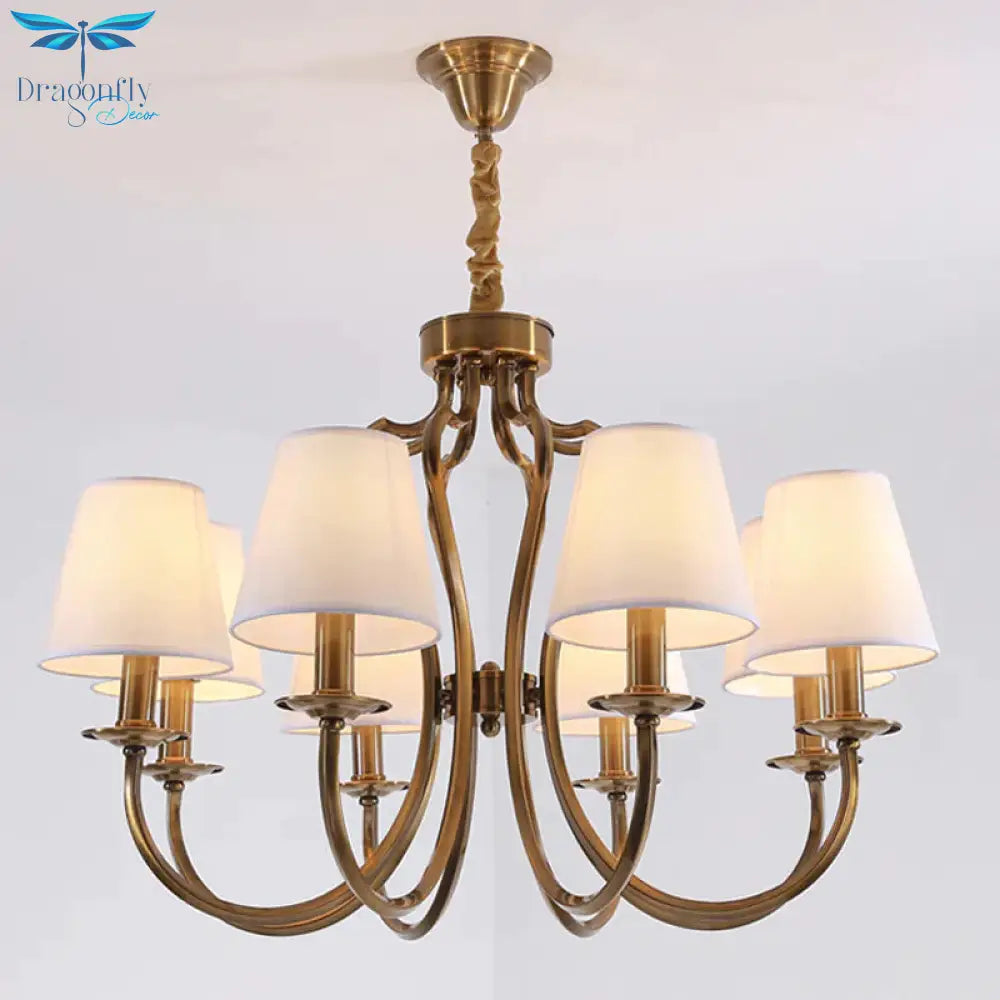 6/8 Heads Metal Pendant Chandelier Traditional Brass Swooping Arm Guest Room Lighting Fixture With