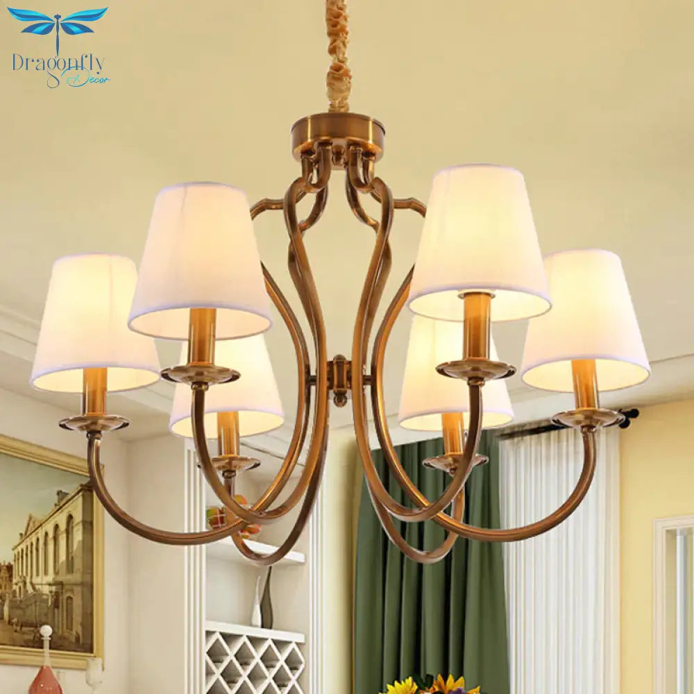 6/8 Heads Metal Pendant Chandelier Traditional Brass Swooping Arm Guest Room Lighting Fixture With