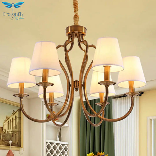 6/8 Heads Metal Pendant Chandelier Traditional Brass Swooping Arm Guest Room Lighting Fixture With