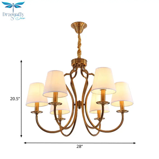 6/8 Heads Metal Pendant Chandelier Traditional Brass Swooping Arm Guest Room Lighting Fixture With