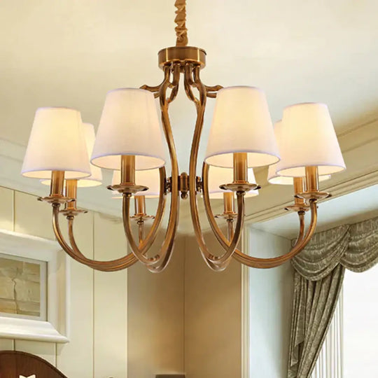 6/8 Heads Metal Pendant Chandelier Traditional Brass Swooping Arm Guest Room Lighting Fixture With