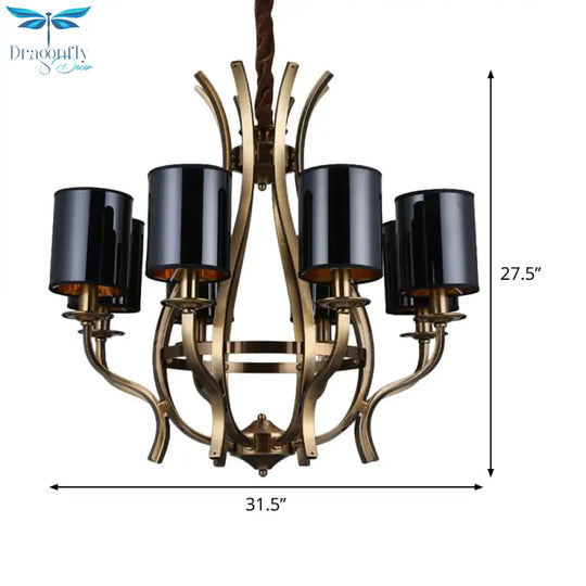 6/8 Heads Pendant Chandelier Countryside Bedroom Metal Hanging Light Fixture With Cylinder Pvc