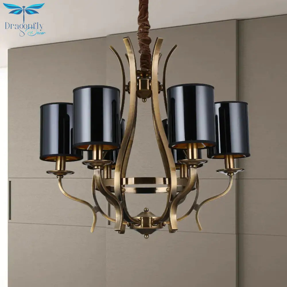 6/8 Heads Pendant Chandelier Countryside Bedroom Metal Hanging Light Fixture With Cylinder Pvc