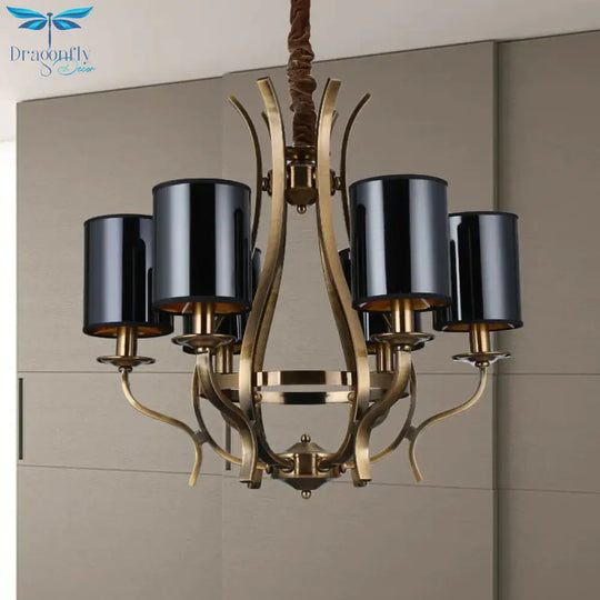 6/8 Heads Pendant Chandelier Countryside Bedroom Metal Hanging Light Fixture With Cylinder Pvc