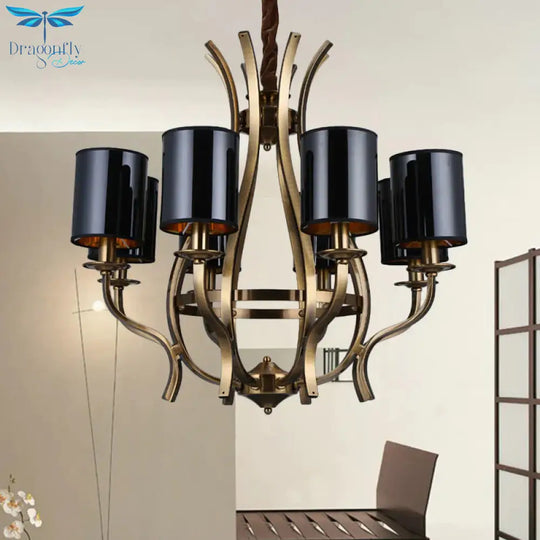 6/8 Heads Pendant Chandelier Countryside Bedroom Metal Hanging Light Fixture With Cylinder Pvc