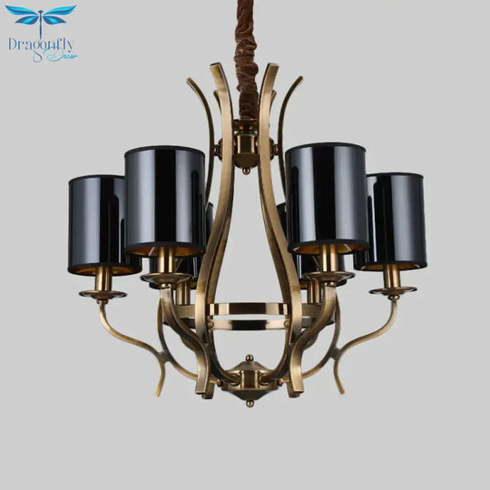 6/8 Heads Pendant Chandelier Countryside Bedroom Metal Hanging Light Fixture With Cylinder Pvc