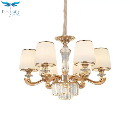 6/8 - Light Ceiling Chandelier Traditional Parlor Hanging Lamp With Tapered Milk Glass Shade In Gold