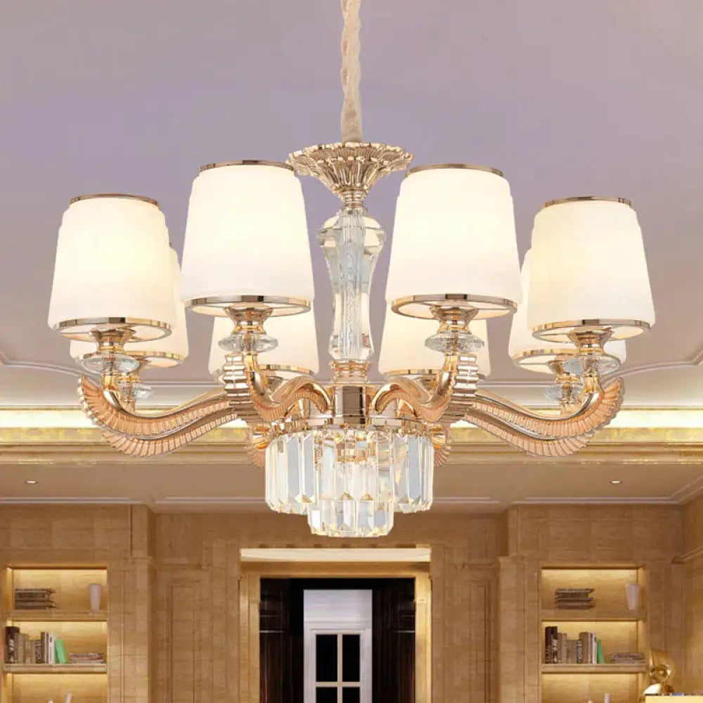 6/8 - Light Ceiling Chandelier Traditional Parlor Hanging Lamp With Tapered Milk Glass Shade In
