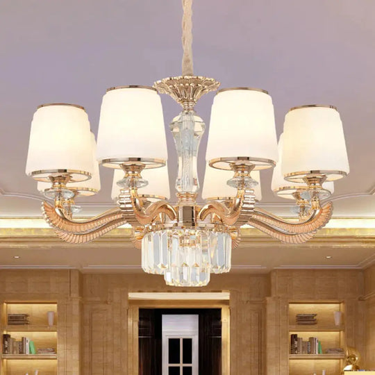 6/8 - Light Ceiling Chandelier Traditional Parlor Hanging Lamp With Tapered Milk Glass Shade In