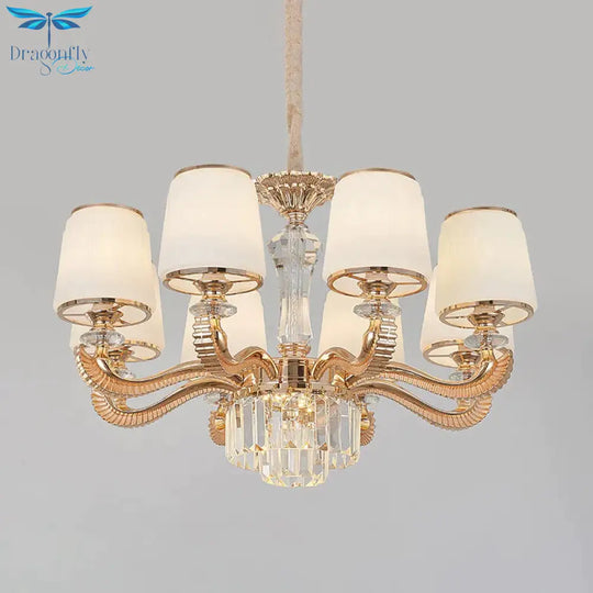 6/8 - Light Ceiling Chandelier Traditional Parlor Hanging Lamp With Tapered Milk Glass Shade In Gold