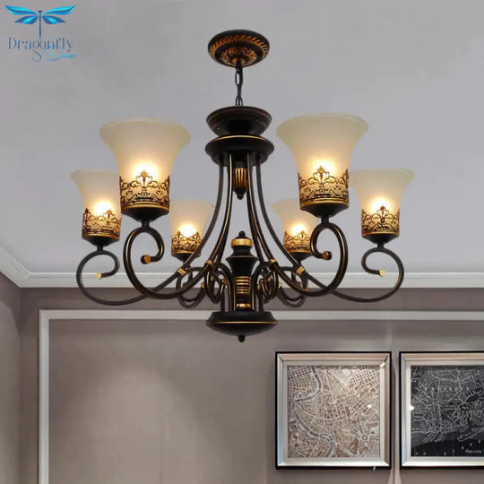 6/8 - Light Ceiling Lamp With Bell Shade Cream Glass Traditional Style Guest Room Chandelier