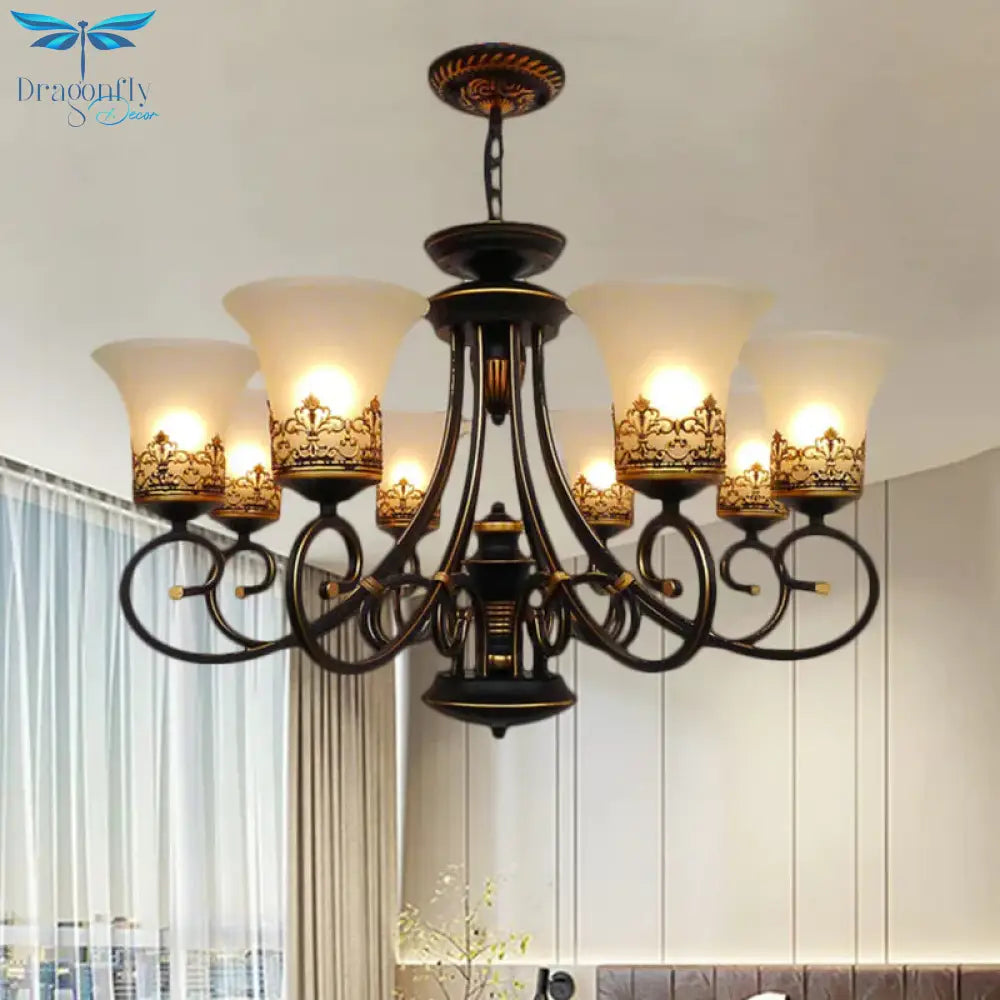 6/8 - Light Ceiling Lamp With Bell Shade Cream Glass Traditional Style Guest Room Chandelier