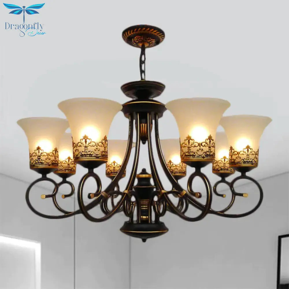 6/8 - Light Ceiling Lamp With Bell Shade Cream Glass Traditional Style Guest Room Chandelier