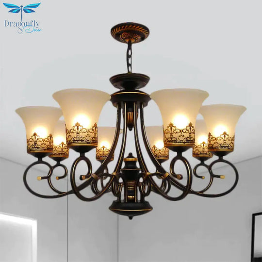 6/8 - Light Ceiling Lamp With Bell Shade Cream Glass Traditional Style Guest Room Chandelier