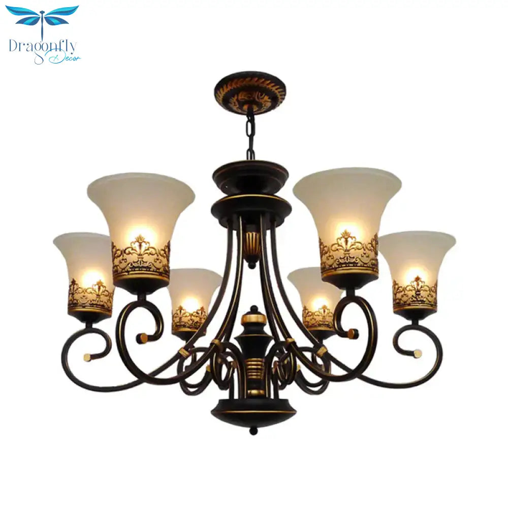 6/8 - Light Ceiling Lamp With Bell Shade Cream Glass Traditional Style Guest Room Chandelier