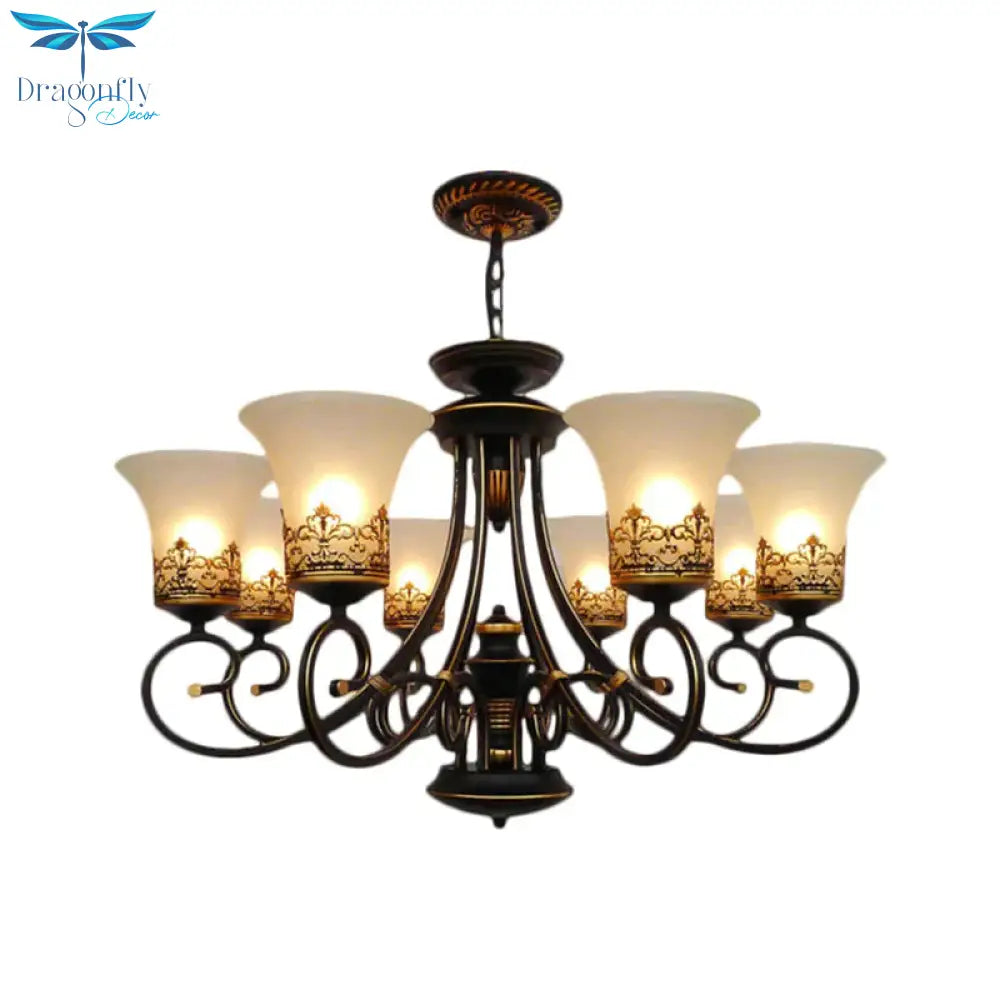 6/8 - Light Ceiling Lamp With Bell Shade Cream Glass Traditional Style Guest Room Chandelier