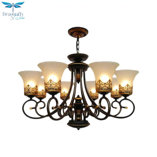 6/8 - Light Ceiling Lamp With Bell Shade Cream Glass Traditional Style Guest Room Chandelier