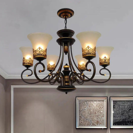6/8 - Light Ceiling Lamp With Bell Shade Cream Glass Traditional Style Guest Room Chandelier