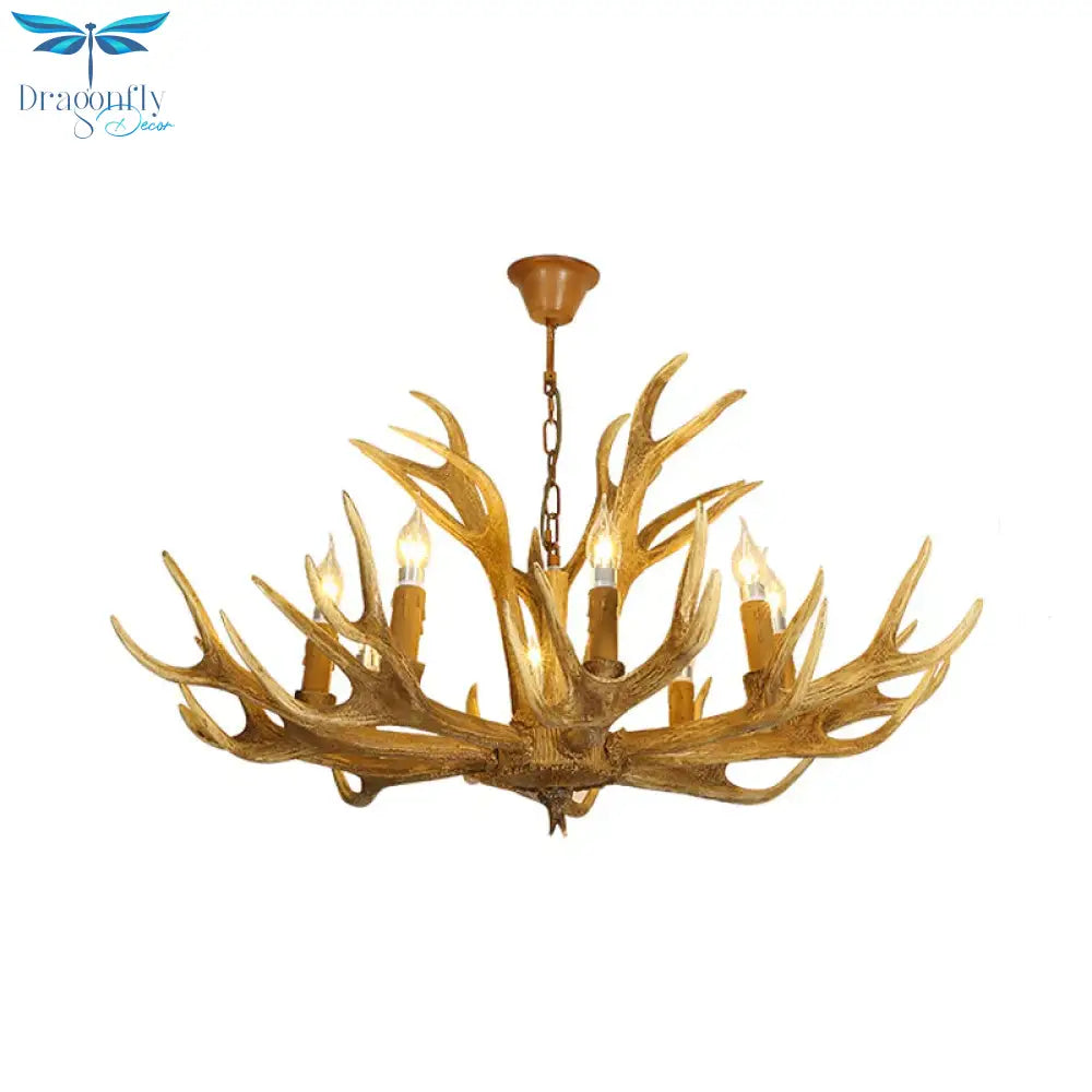 6/8 - Light Resin Chandelier Lamp Rural Brown Antlered Shape Living Room Hanging Pendant With Open