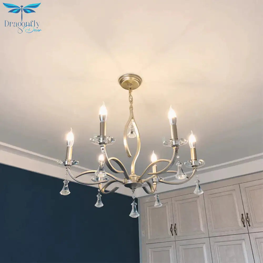 6/8 Lights Chandelier Lighting Fixture Traditional Curvy Crystal Hanging Lamp Kit In Chrome For