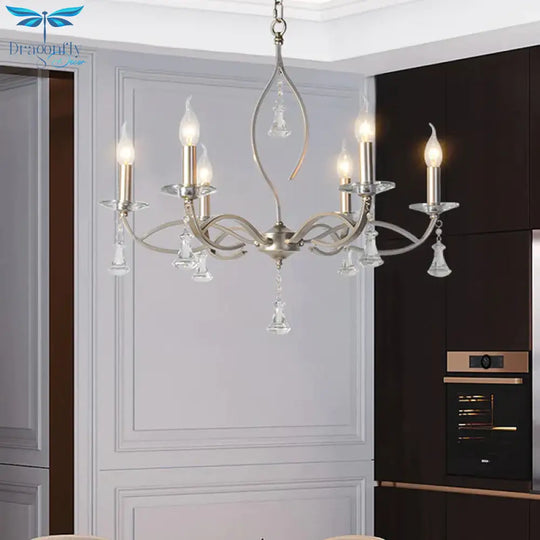6/8 Lights Chandelier Lighting Fixture Traditional Curvy Crystal Hanging Lamp Kit In Chrome For
