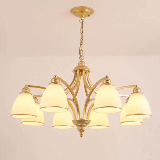 6/8 Lights Chandelier Retro Cylinder/Bell Clear Crystal/White Glass Hanging Pendant In Black/Gold