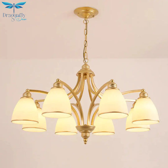 6/8 Lights Chandelier Retro Cylinder/Bell Clear Crystal/White Glass Hanging Pendant In Black/Gold