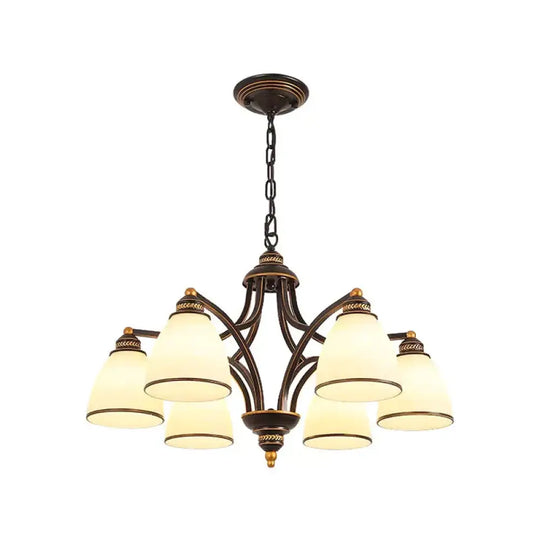6/8 Lights Chandelier Retro Cylinder/Bell Clear Crystal/White Glass Hanging Pendant In Black/Gold