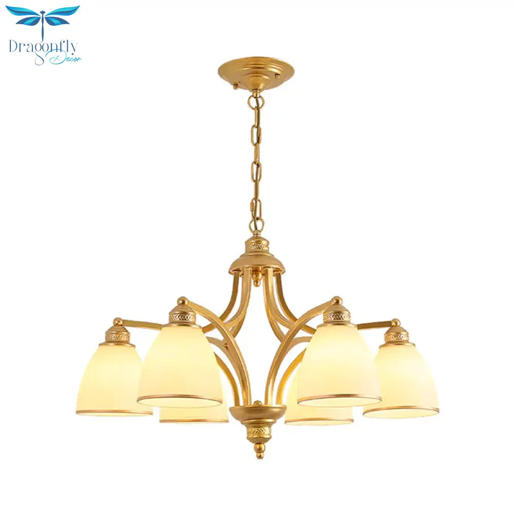 6/8 Lights Chandelier Retro Cylinder/Bell Clear Crystal/White Glass Hanging Pendant In Black/Gold