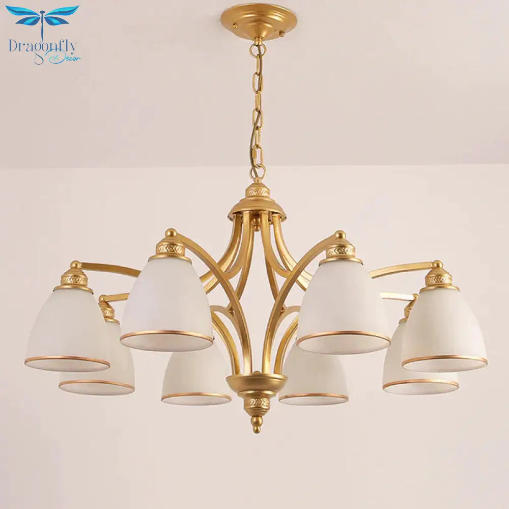 6/8 Lights Chandelier Retro Cylinder/Bell Clear Crystal/White Glass Hanging Pendant In Black/Gold
