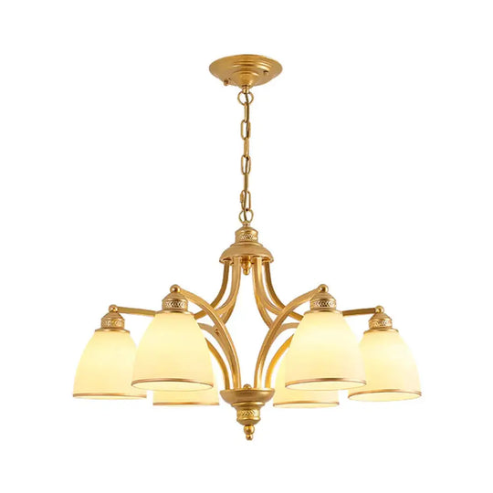 6/8 Lights Chandelier Retro Cylinder/Bell Clear Crystal/White Glass Hanging Pendant In Black/Gold