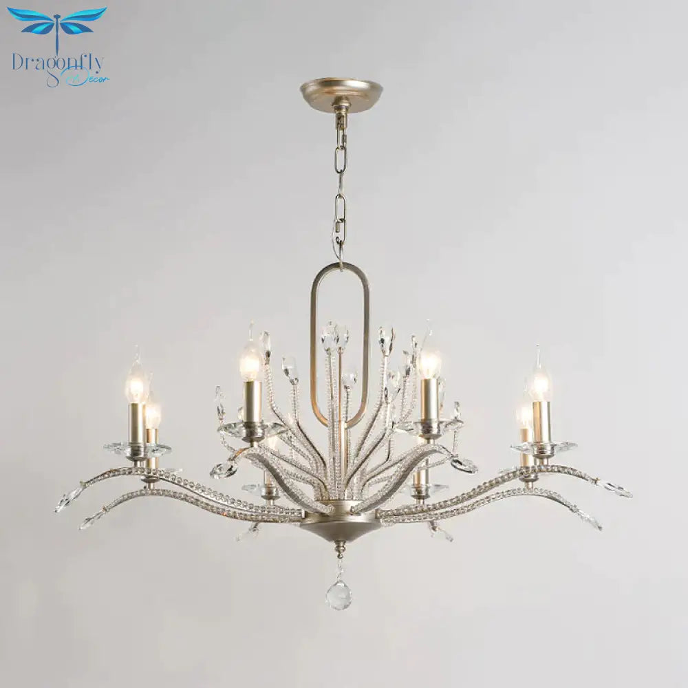 6/8 Lights Crystal Chandelier Lamp Minimalism Silver Candelabra Living Room Hanging Light Fixture