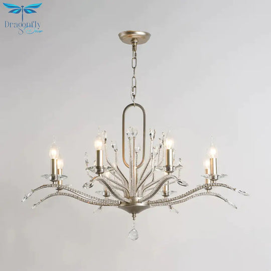 6/8 Lights Crystal Chandelier Lamp Minimalism Silver Candelabra Living Room Hanging Light Fixture