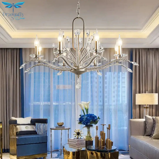 6/8 Lights Crystal Chandelier Lamp Minimalism Silver Candelabra Living Room Hanging Light Fixture