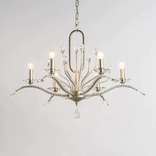 6/8 Lights Crystal Chandelier Lamp Minimalism Silver Candelabra Living Room Hanging Light Fixture 6
