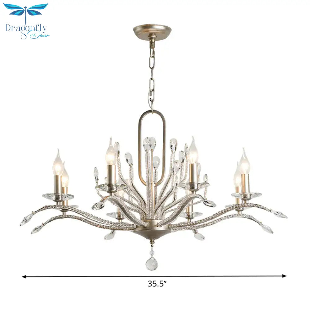6/8 Lights Crystal Chandelier Lamp Minimalism Silver Candelabra Living Room Hanging Light Fixture