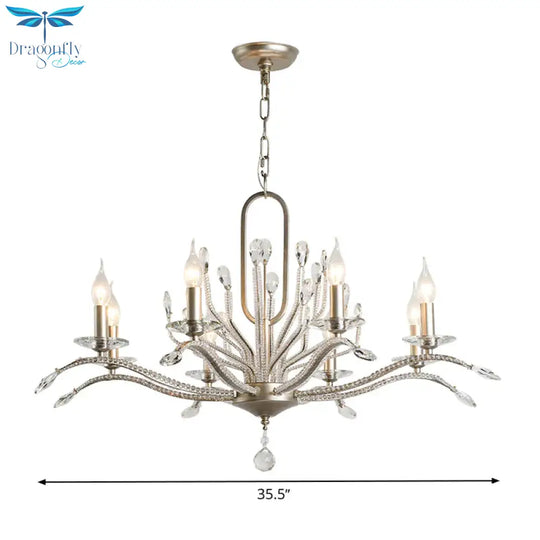 6/8 Lights Crystal Chandelier Lamp Minimalism Silver Candelabra Living Room Hanging Light Fixture