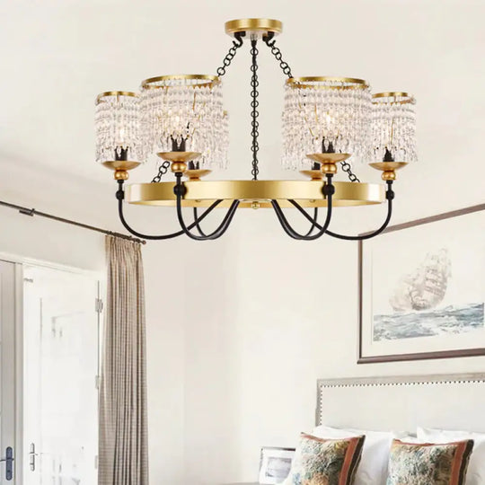 6/8 Lights Crystal Pendant Chandelier Countryside Gold Curving Bedroom Ceiling Suspension Lamp 6 /