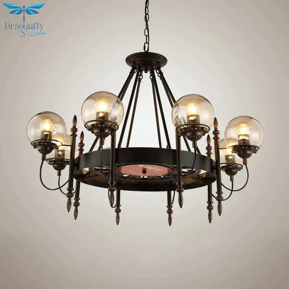 6/8 Lights Globe Chandelier Traditional Style Black Metal Pendant Light Fixture For Dining Room