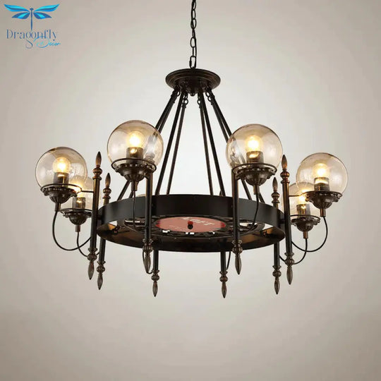 6/8 Lights Globe Chandelier Traditional Style Black Metal Pendant Light Fixture For Dining Room