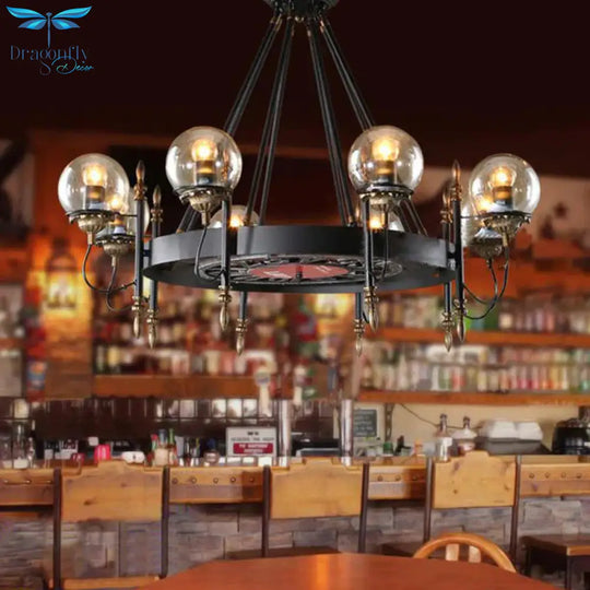 6/8 Lights Globe Chandelier Traditional Style Black Metal Pendant Light Fixture For Dining Room