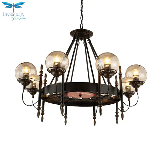 6/8 Lights Globe Chandelier Traditional Style Black Metal Pendant Light Fixture For Dining Room