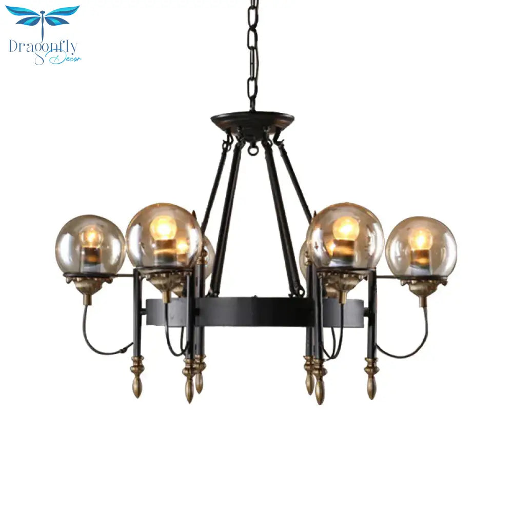 6/8 Lights Globe Chandelier Traditional Style Black Metal Pendant Light Fixture For Dining Room