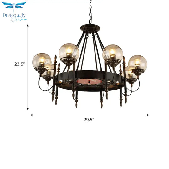 6/8 Lights Globe Chandelier Traditional Style Black Metal Pendant Light Fixture For Dining Room