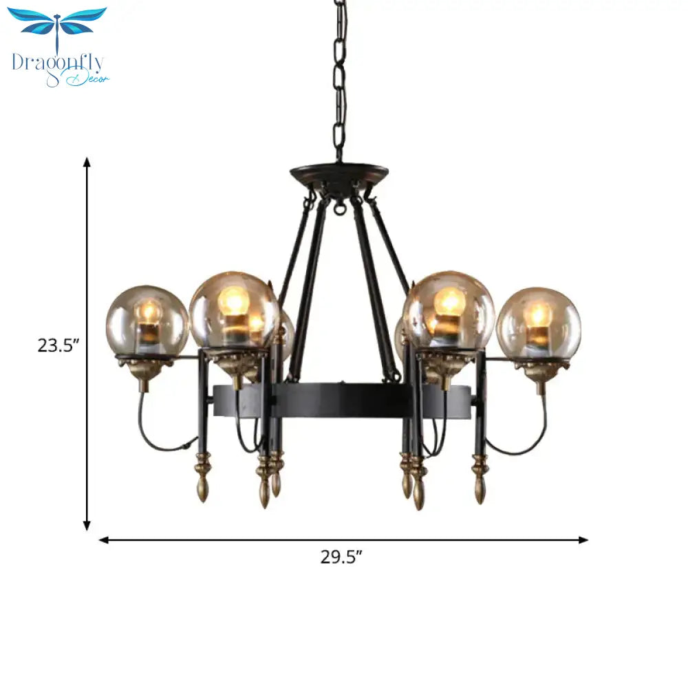6/8 Lights Globe Chandelier Traditional Style Black Metal Pendant Light Fixture For Dining Room