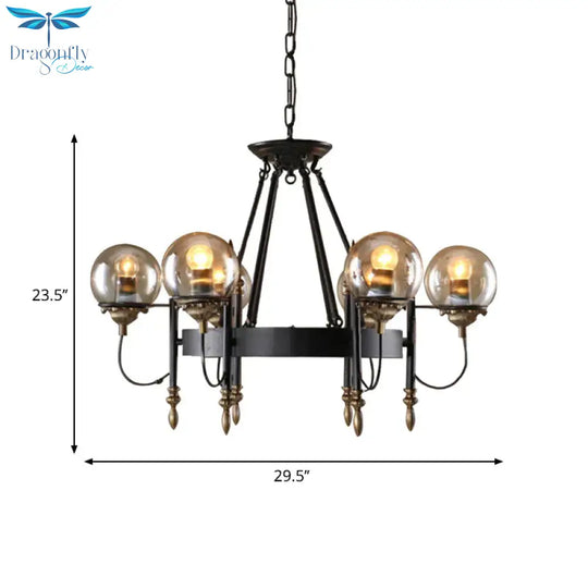 6/8 Lights Globe Chandelier Traditional Style Black Metal Pendant Light Fixture For Dining Room
