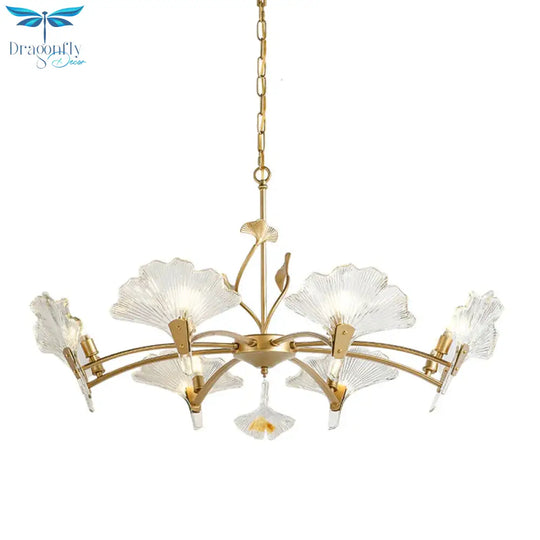 6/8 Lights Leaf - Shaped Ceiling Chandelier Rustic Brass Crystal Hanging Pendant Light For Living