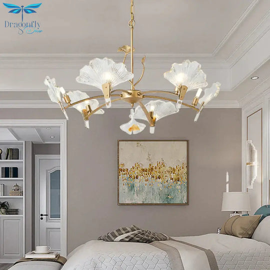 6/8 Lights Leaf - Shaped Ceiling Chandelier Rustic Brass Crystal Hanging Pendant Light For Living